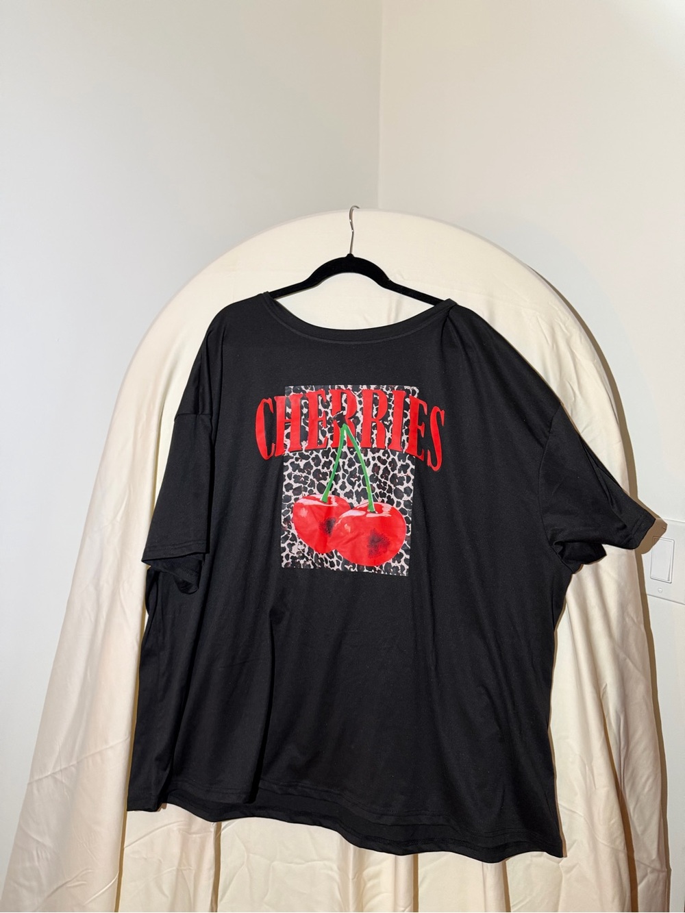 SHEIN Black Graphic Tee with Red Cherry Print